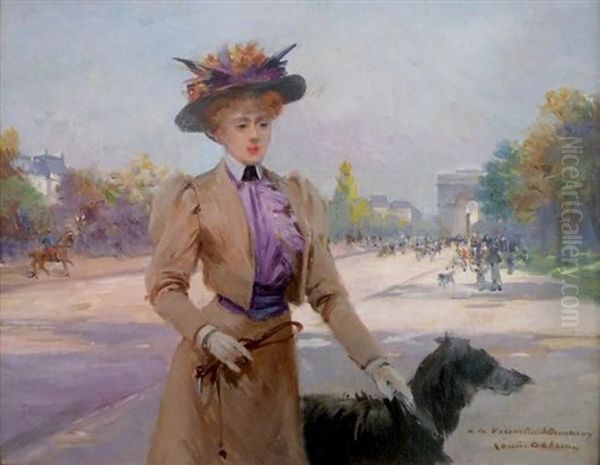 Elegante Et Son Chien, Avenue Foch Oil Painting by Louise Abbema