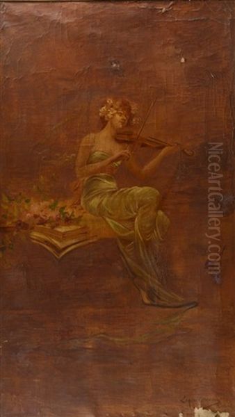 Allegorie Des Arts Et Allegorie De La Musique (pair) Oil Painting by Louise Abbema