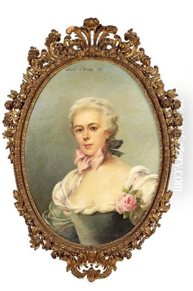 Portrait D'elegante Au Noeud Rose Oil Painting by Louise Abbema