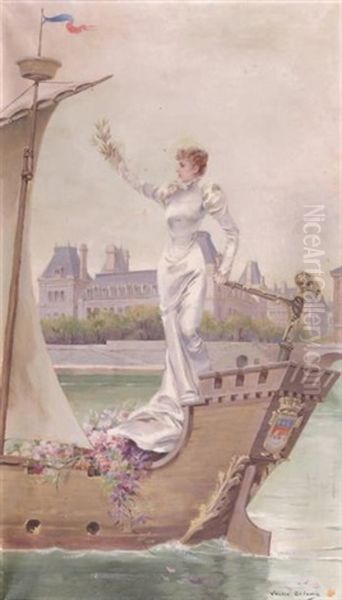 La Ville De Paris Portant Sarah Bernhardt Oil Painting by Louise Abbema