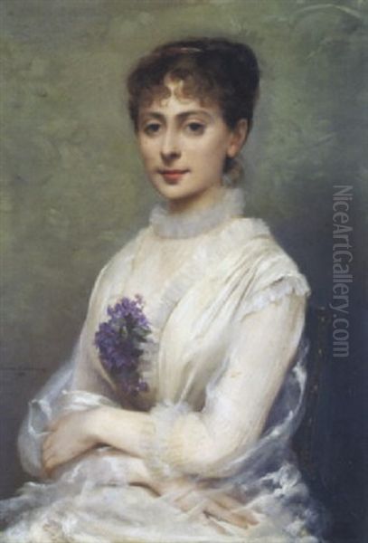 Portrait De Mademoiselle Baretta, Societaire De La Comedie Francaise Oil Painting by Louise Abbema