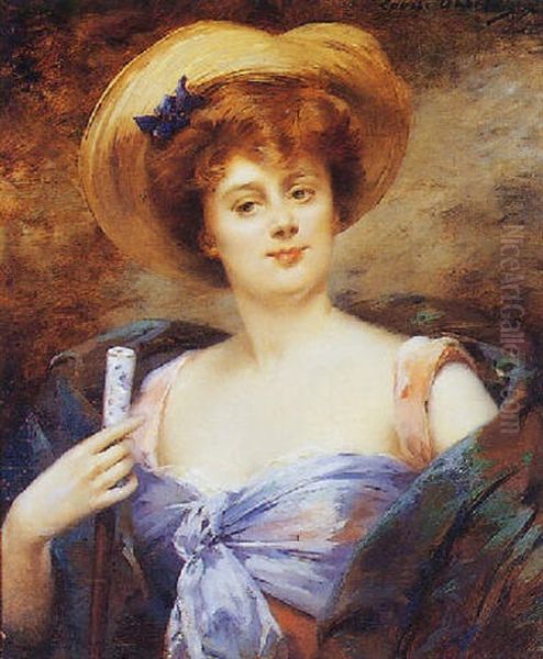 Portrait De Jeune Femme Au Chapeau Oil Painting by Louise Abbema