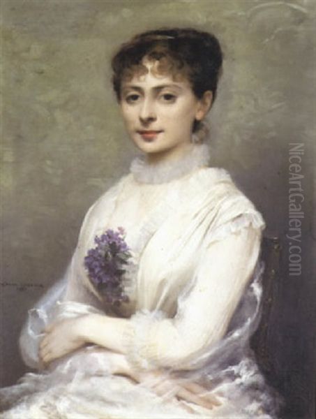 Portrait De Mademoiselle Baretta, Societaire De La Comedie Francaise by Louise Abbema