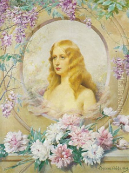 La Blonde Aux Fleurs Mauves Oil Painting by Louise Abbema