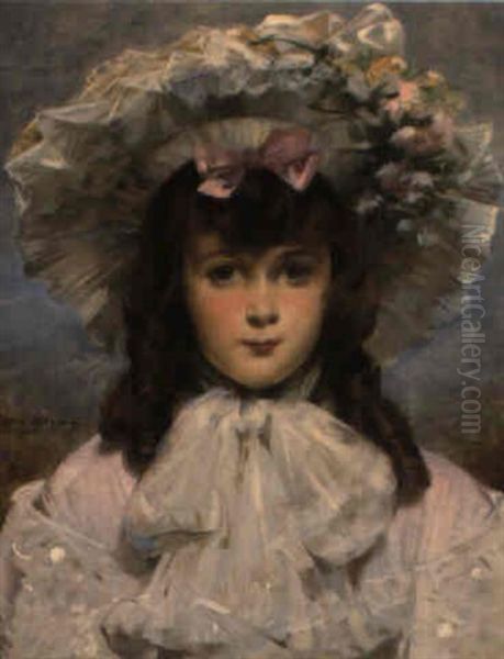 Portrait De Fillette Au Chapeau Oil Painting by Louise Abbema