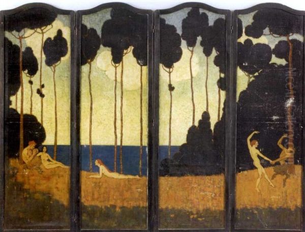 Rose Valley (folding Screen In 4 Parts) Oil Painting by Elenore Plaisted Abbott