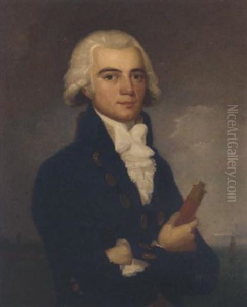 Portrait Of A Young Naval Officer Holding A Telescope Oil Painting by Lemuel Francis Abbott