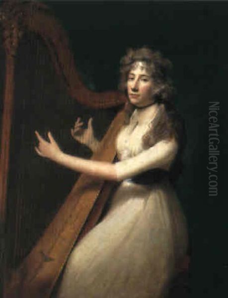 Portrait Of A Lady Playing A Harp Oil Painting by Lemuel Francis Abbott