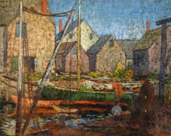 Fishing Village Oil Painting by Yarnall Abbott