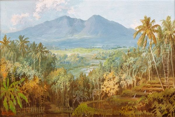 Tjerimai Bij Cheribon / Sawahs Near Mount Ciremai, Ciribon Oil Painting by Soerjosoebroto Abdullah