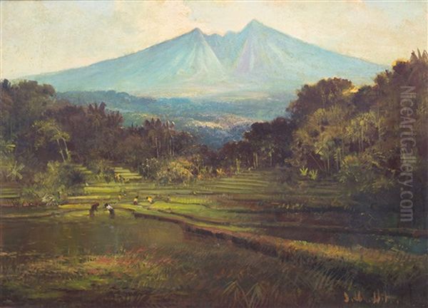 Sawah Landscape Oil Painting by Soerjosoebroto Abdullah