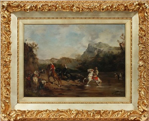 Arab Horsemen Oil Painting by Francois Barthelemy Marius Abel