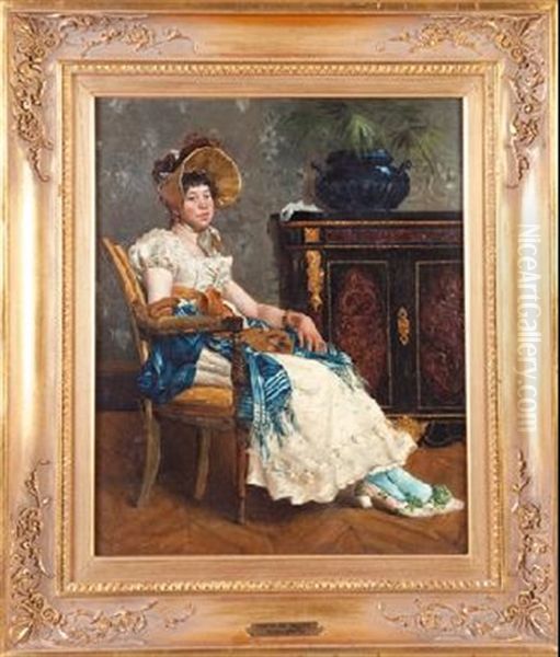 Dama En Un Interior Oil Painting by Francois Barthelemy Marius Abel