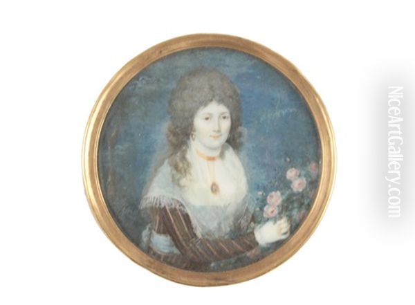 Miniature Round Portrait Of A Lovely Aristocratic Woman Oil Painting by Josef Abel