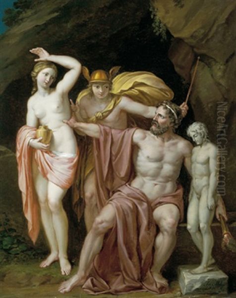 Prometheus, Merkur Und Die Pandora Oil Painting by Josef Abel