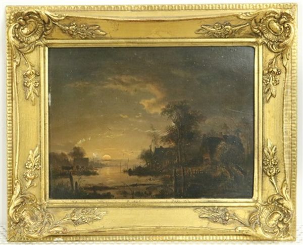 Landschap Bij Maanlicht Oil Painting by Jacobus Theodorus Abels