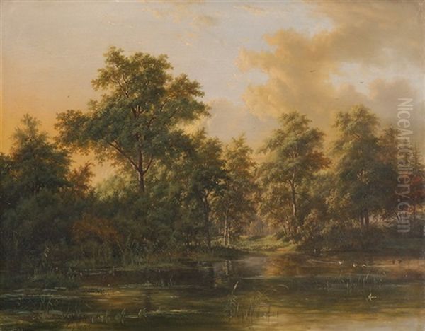 Sommerlandschaft Mit See Im Abendrot Oil Painting by Jacobus Theodorus Abels