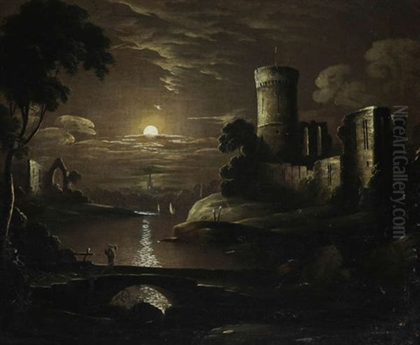 Vue D'un Chateau Au Coucher De Soleil Oil Painting by Jacobus Theodorus Abels