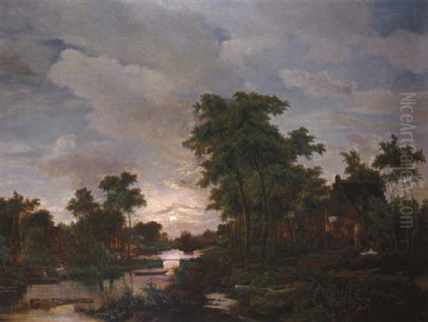 Mondscheinlandschaft Oil Painting by Jacobus Theodorus Abels