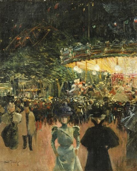 Fairground, Place Pigalle Oil Painting by Louis Abel-Truchet