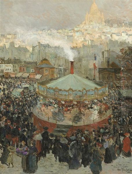 Fairground With The Sacre-coeur In The Background Oil Painting by Louis Abel-Truchet