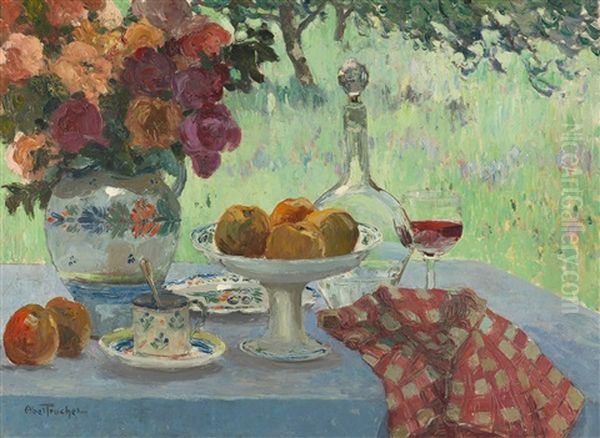 Ein Gedeckter Tisch Auf Sommerlicher Wiese Oil Painting by Louis Abel-Truchet