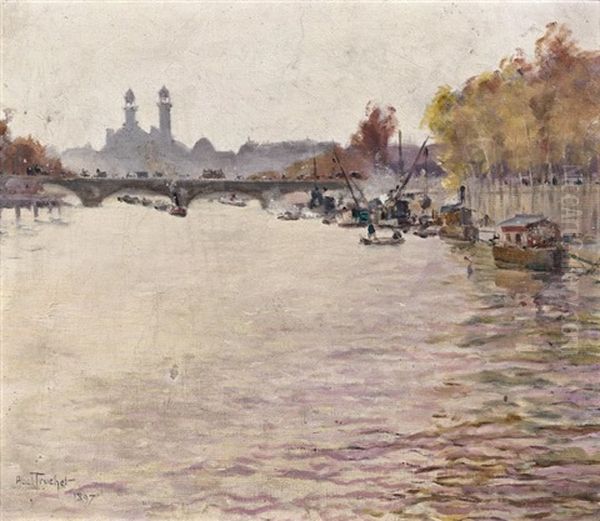 Le Palais Du Trocadero Vu De La Seine Oil Painting by Louis Abel-Truchet