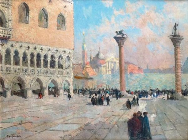 Venise, Rassemblement Sur La Piazzetta Oil Painting by Louis Abel-Truchet