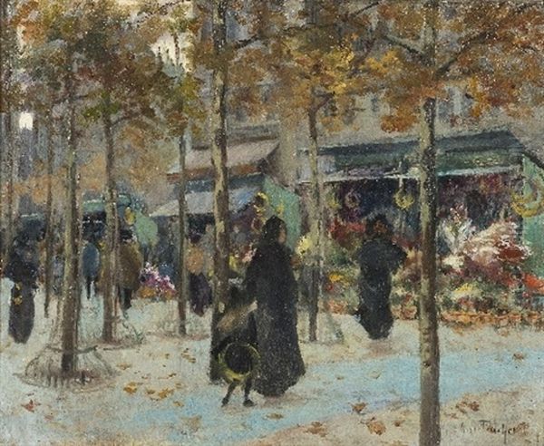 A Flower Market In Paris Oil Painting by Louis Abel-Truchet