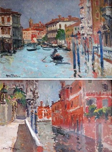 Canaux De Venise (pair) Oil Painting by Louis Abel-Truchet