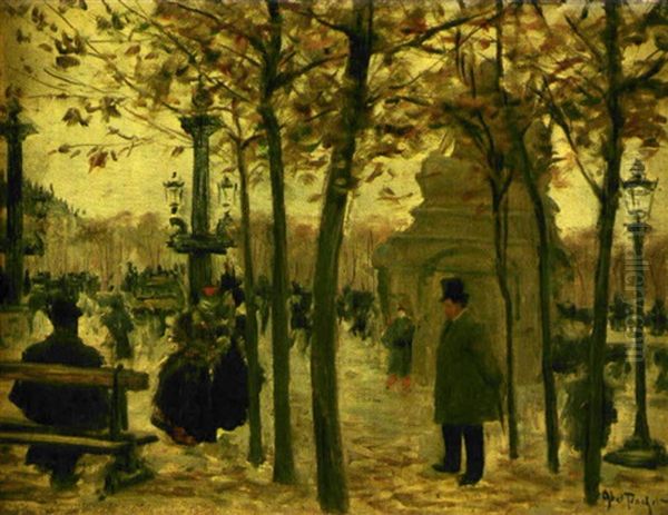 Parisiskt Parkmotiv Med Figurer (place De La Concorde In Paris) Oil Painting by Louis Abel-Truchet