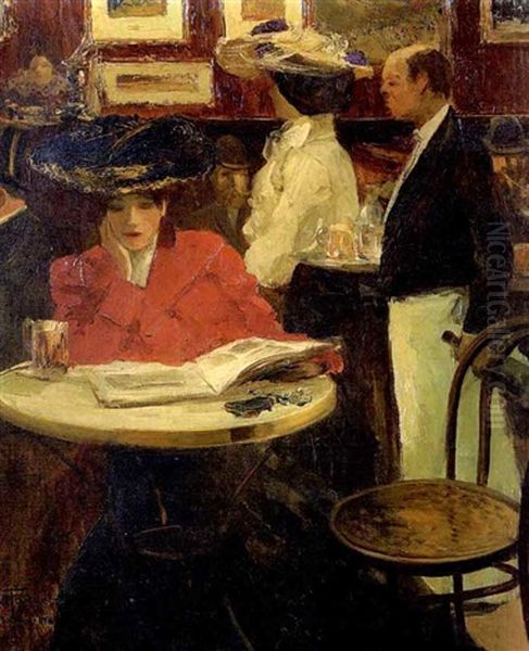 L'attente Au Cafe, Montmartre Oil Painting by Louis Abel-Truchet