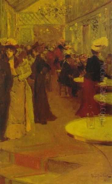 At The Cafe - Paris Oil Painting by Louis Abel-Truchet