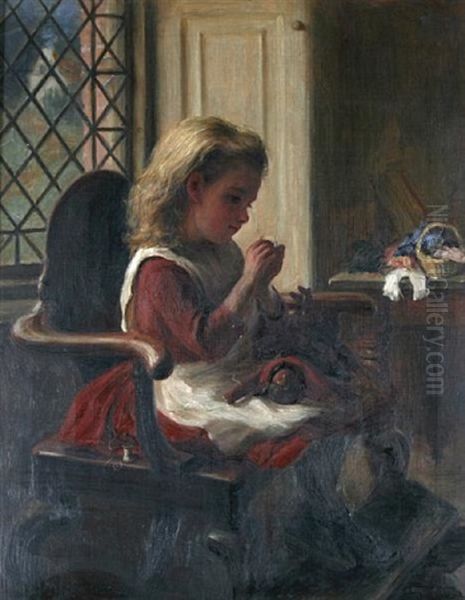 Making Clothes For Dolly Oil Painting by John Brown Abercromby