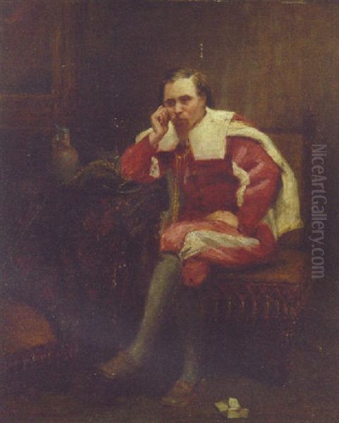 A Cavalier In An Interior Oil Painting by John Brown Abercromby