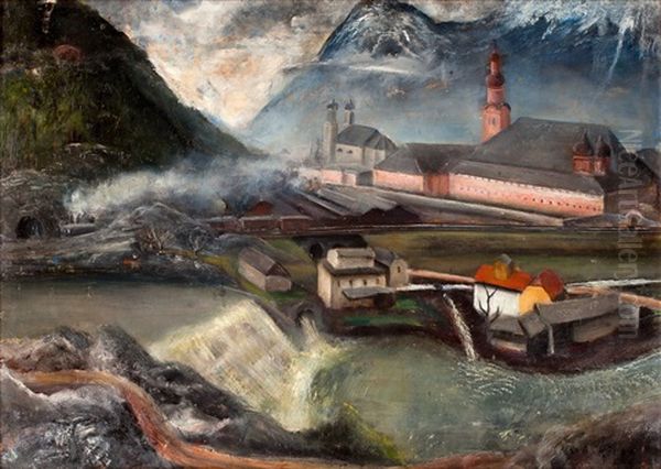 Landskap, Innsbruck (sketch; Verso) Oil Painting by Martin Aberg