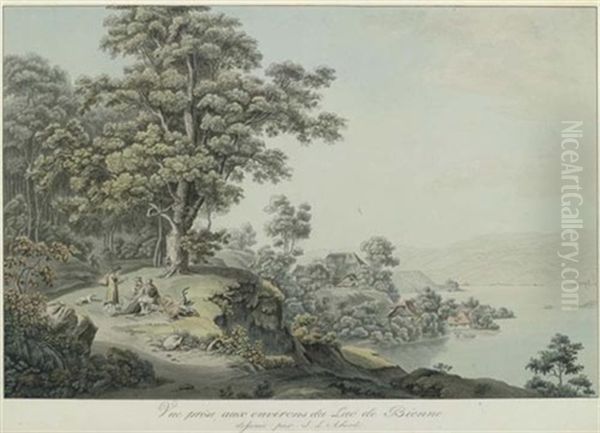 Vue Prise Aux Environs Du Lac De Bienne Oil Painting by Johann Ludwig Aberli