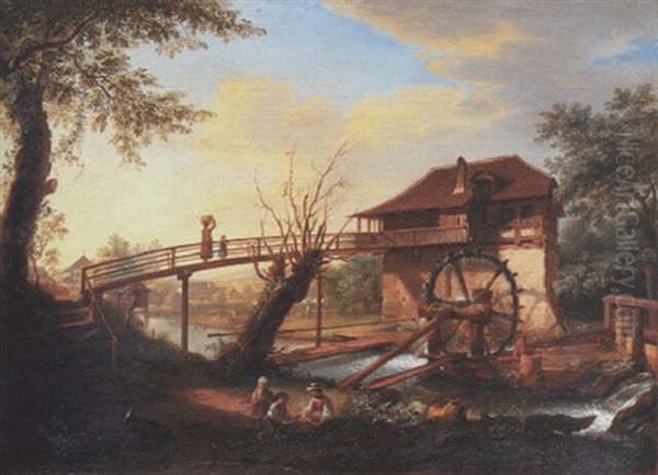 Wagmuhle Bei Bern Oil Painting by Johann Ludwig Aberli