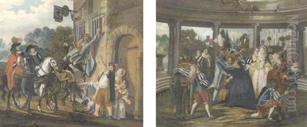 Scene From The Life Of Don Quixote (+ Another; 2 Works) Oil Painting by Anna Barbara Abesch