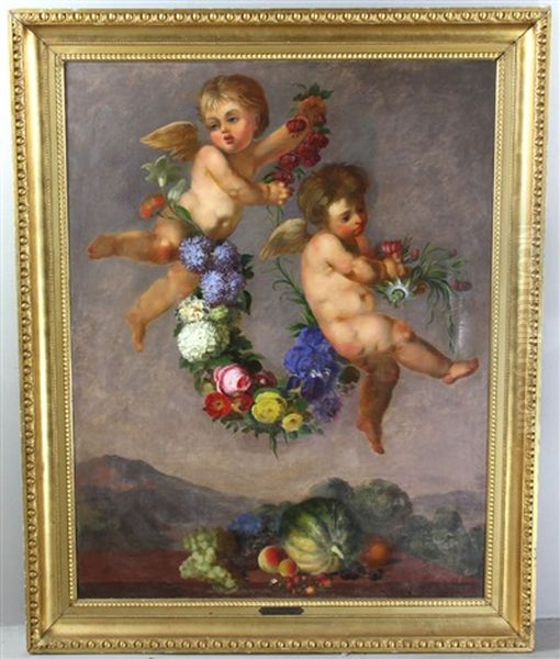 Cupids And Flower Oil Painting by Nicolaj-Abraham Abilgaard