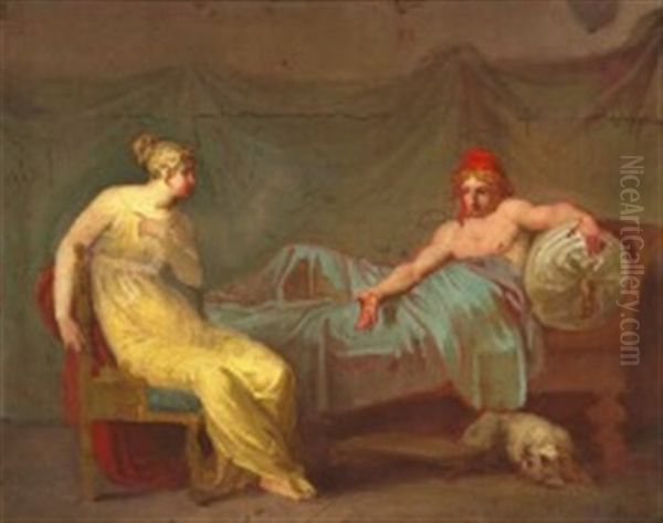 Helena Blames The Injured Paris His Rude Behavior Oil Painting by Nicolaj-Abraham Abilgaard