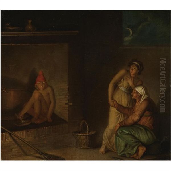 A Scene From Danish Folklore, A Nis Eating His Porridge Oil Painting by Nicolaj-Abraham Abilgaard