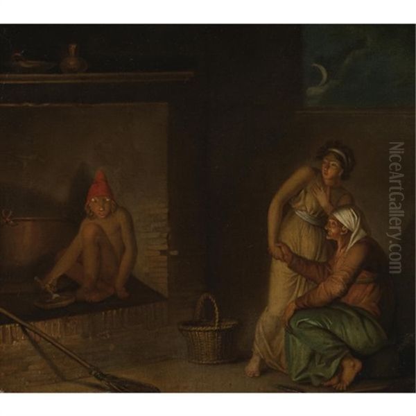 A Scene From Danish Folklore, A Nis Eating His Porridge Oil Painting by Nicolaj-Abraham Abilgaard