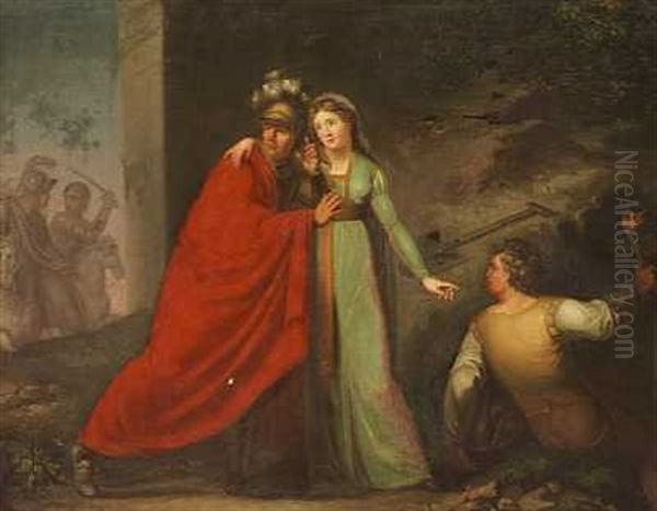 Mytologisk Scene Med Personer I Klassiske Gevandter, Der Skjuler Sig Oil Painting by Nicolaj-Abraham Abilgaard