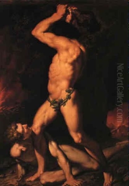 Hercules And Cacus Oil Painting by Nicolaj-Abraham Abilgaard