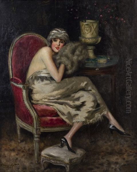 Girl With Muff Oil Painting by William Ablett