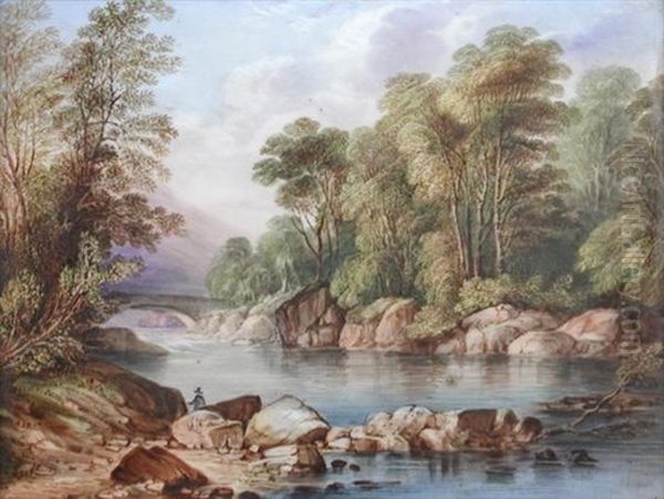 A Pair Of Landscape Plaques Painted By Richard Ablott (1815-1895) , One With Sailing Boats In A Lakeland Scene Oil Painting by Richard Ablott