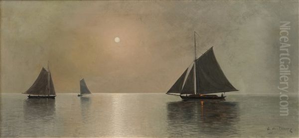 Moonlit Seascape Oil Painting by Erik Abrahamsson