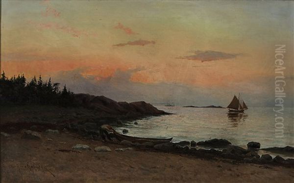 Shore View In Sunset Oil Painting by Erik Abrahamsson