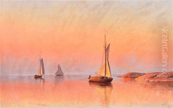 Sailboats In The Archipelago Of Ahvenanmaa Oil Painting by Erik Abrahamsson